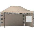 Outsunny Pop Up Folding Gazebo with Side Walls and Windows, 2.9 x 4.3 m, Metal and Oxford Fabric, Sand Brown
