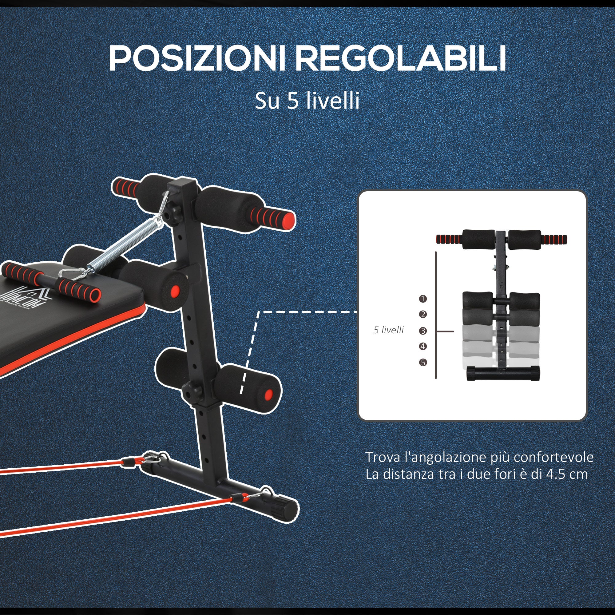Folding and Adjustable Abdominal Bench with Rowing Machine and 2 Ropes, Steel 51x137x50-66 cm, Black and Red
