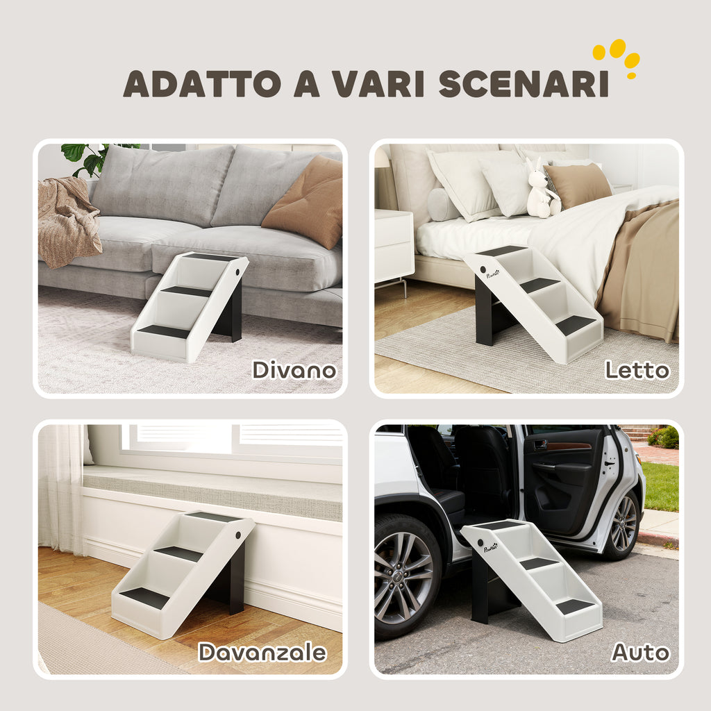 3-Step Non-Slip Dog and Cat Step Ladder, Foldable Design with 10kg Capacity, Cream