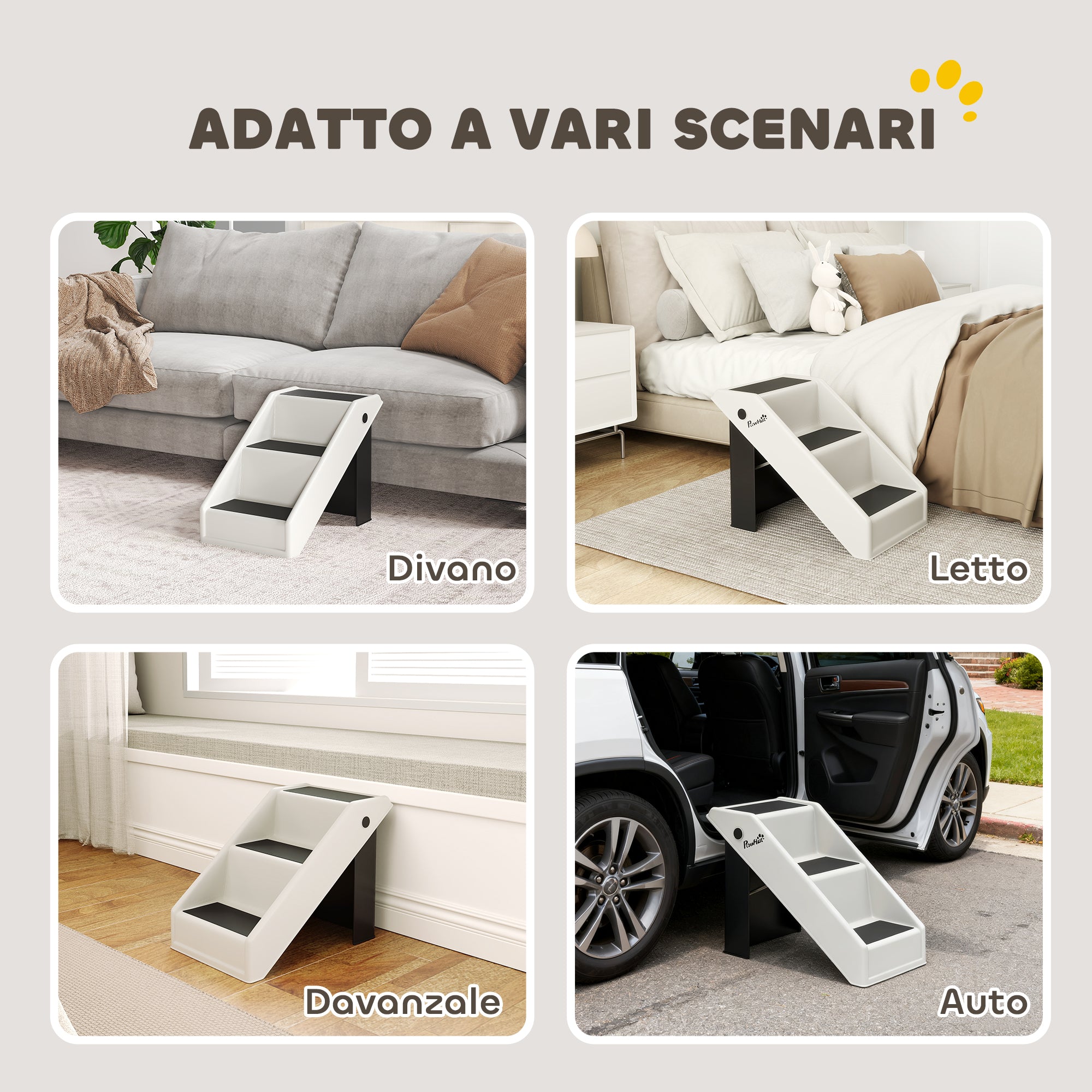 3-Step Non-Slip Dog and Cat Step Ladder, Foldable Design with 10kg Capacity, Cream