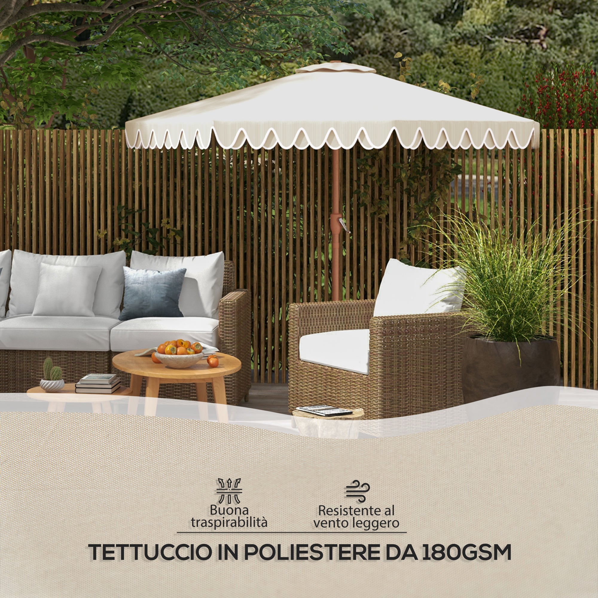Garden Umbrella with Crank and Tilting, Air Vents and 8 Ribs, 2.7x2.4 m, Cream