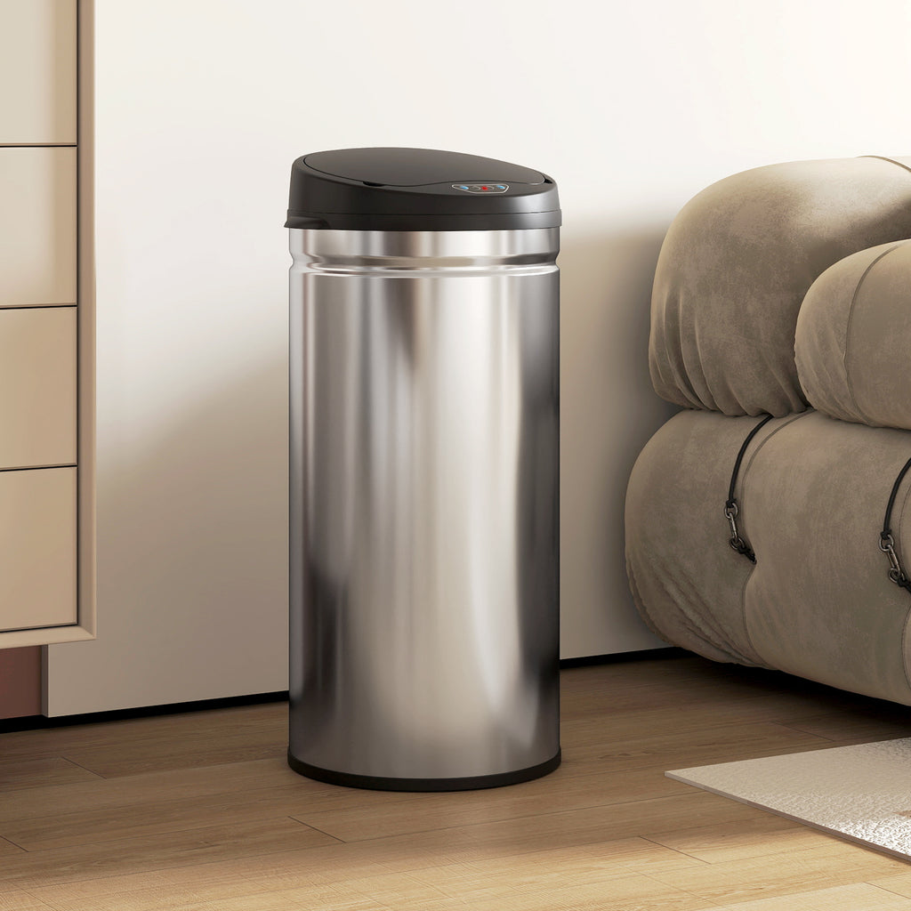 42L Motion Sensor Waste Bin with Automatic Opening, 30.5 x 30.5 x 68 cm, Black and Silver