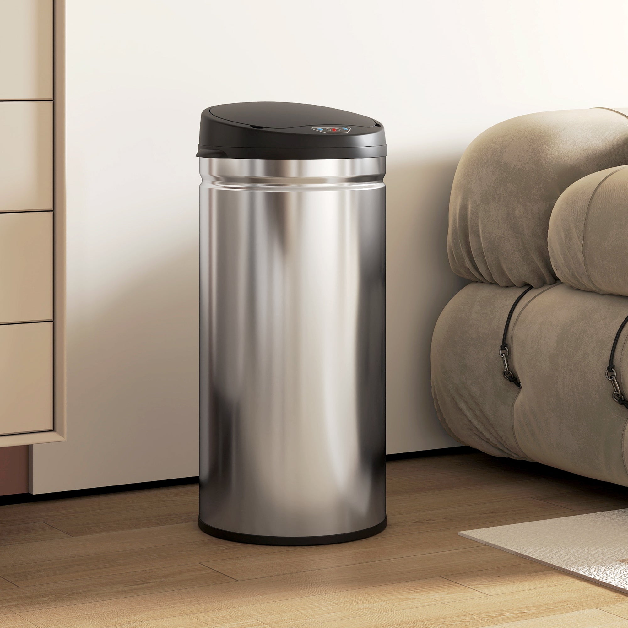 42L Motion Sensor Waste Bin with Automatic Opening, 30.5 x 30.5 x 68 cm, Black and Silver