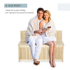 Outdoor Storage Bench in Natural Fir Wood with Backrest for Garden and Terrace, 115x45x75cm