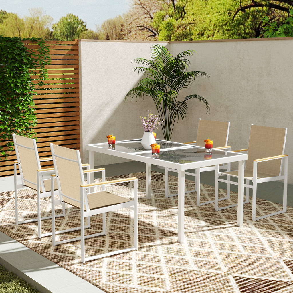 Rectangular Glass Dining Table and 4 Armchairs Garden Set, Multicolor