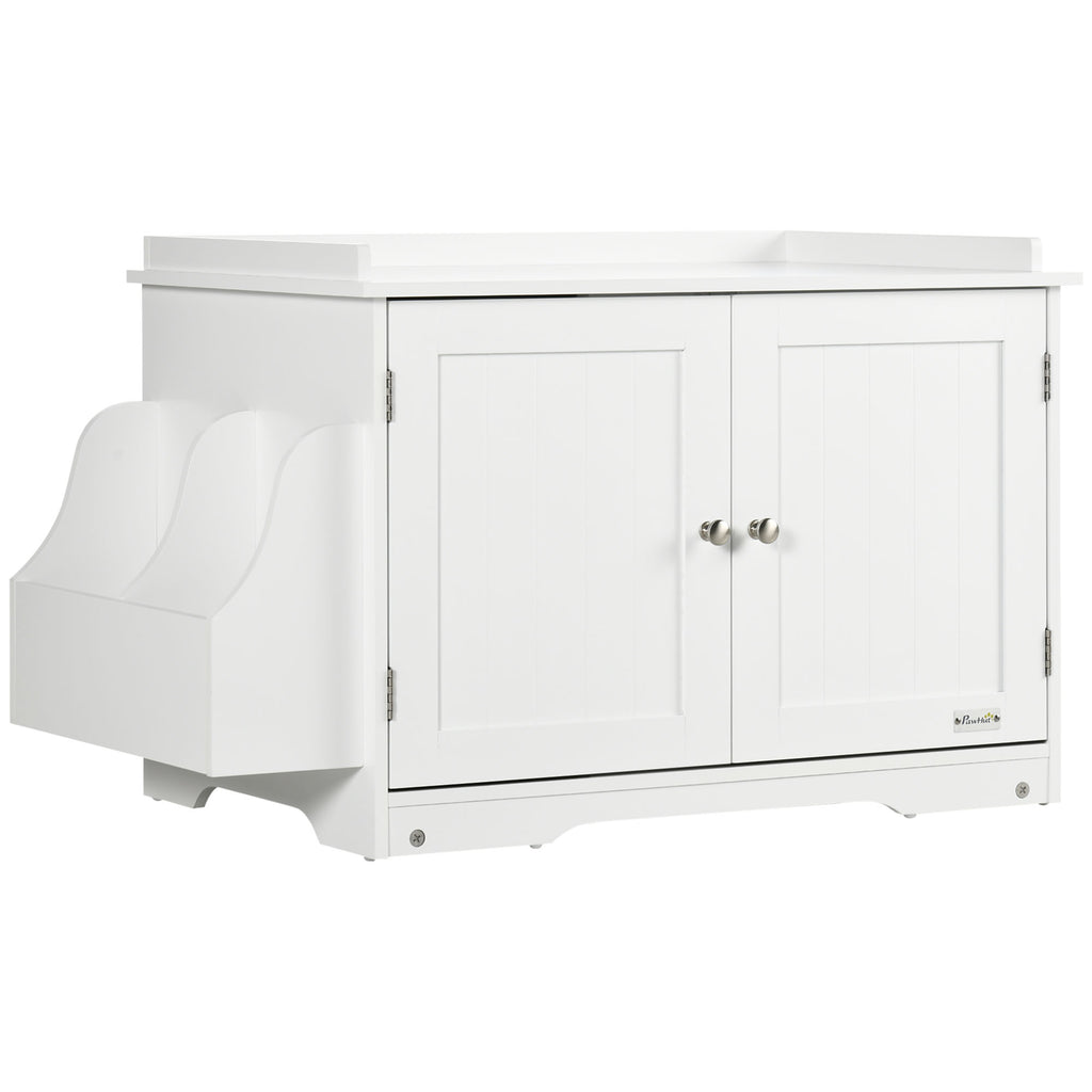 Cabinet Cat Litter Box with 2 Doors and Adjustable Internal Divider, 86x48x52 cm, White