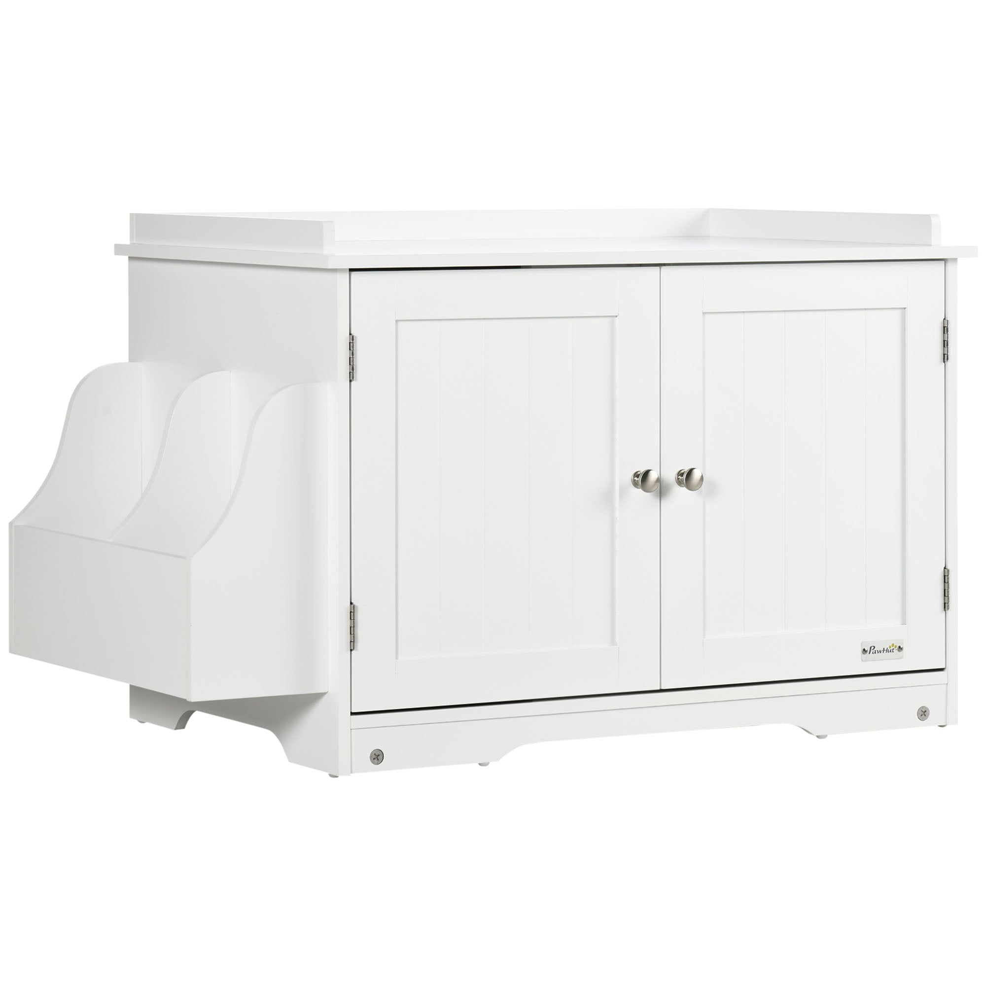 Cabinet Cat Litter Box with 2 Doors and Adjustable Internal Divider, 86x48x52 cm, White