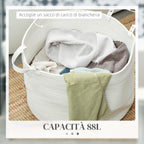 88L Portable Foldable Laundry Hamper with Natural Cotton Handles, Ø56x35.5 cm, Cream