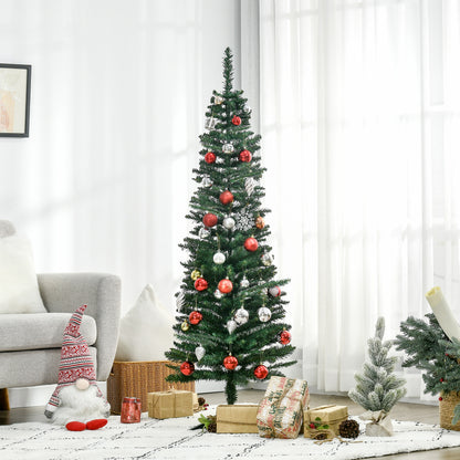 CHRISTMAS TREE - Artificial Christmas Tree 150cm Tall and Narrow with Realistic Branches and Plastic Base, Green