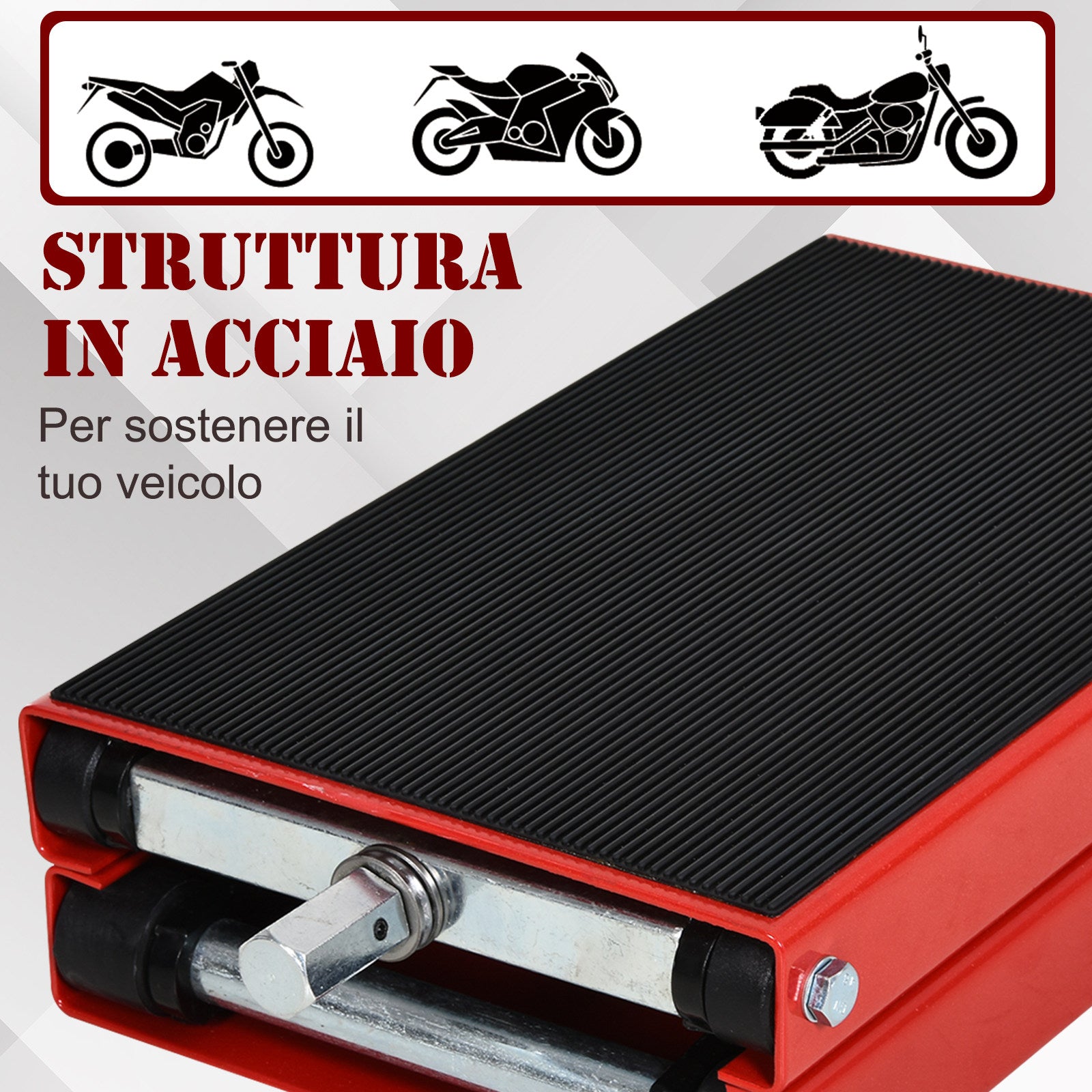 Motorcycle Lift Stand, Red and Black Steel Motorcycle Lift, Foldable and Non-Slip 41.5 x 23.5 x 10-37cm
