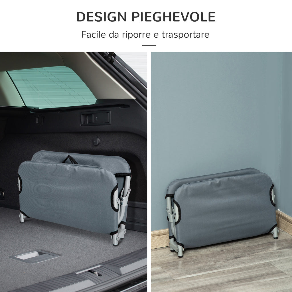 Folding Dog Bed in Steel and Oxford Fabric for Indoor and Outdoor Use, 59x46x15 cm, Grey