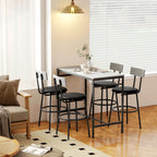 Industrial Style High Table and 4 Bar Stools Set with Backrest and Footrest, Cement Grey
