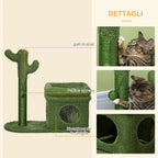 Cat Scratching Post with Bed, House and Cactus-Shaped Sisal Pole, 68x30x67cm, Green
