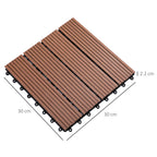 Set of 11 Non-Slip Interlocking Outdoor Tiles in Recycled HDPE, 30x30x2.2 cm, Brown