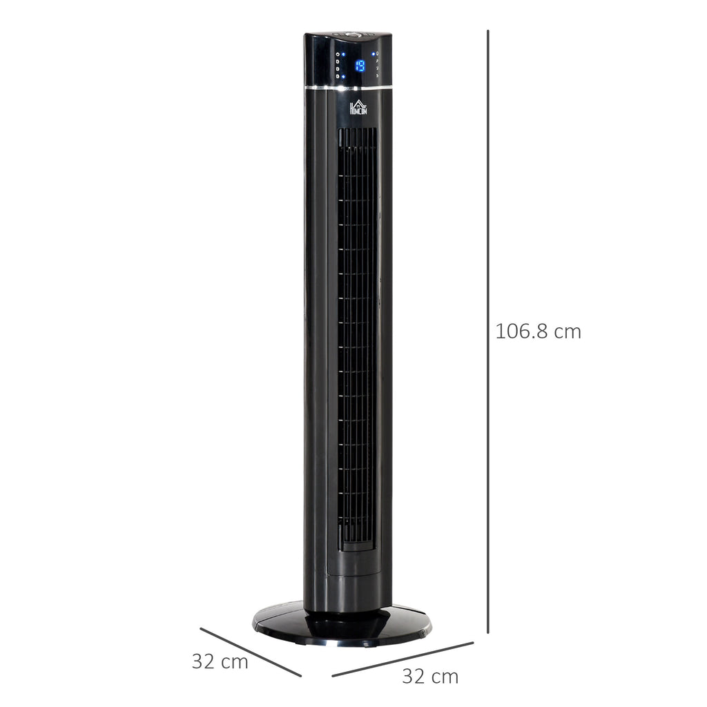 HOMCOM 60W Column Fan with 3 Speeds, 3 Modes and 8h Timer, in ABS, Ø32x106.8 cm, Black - Borgè