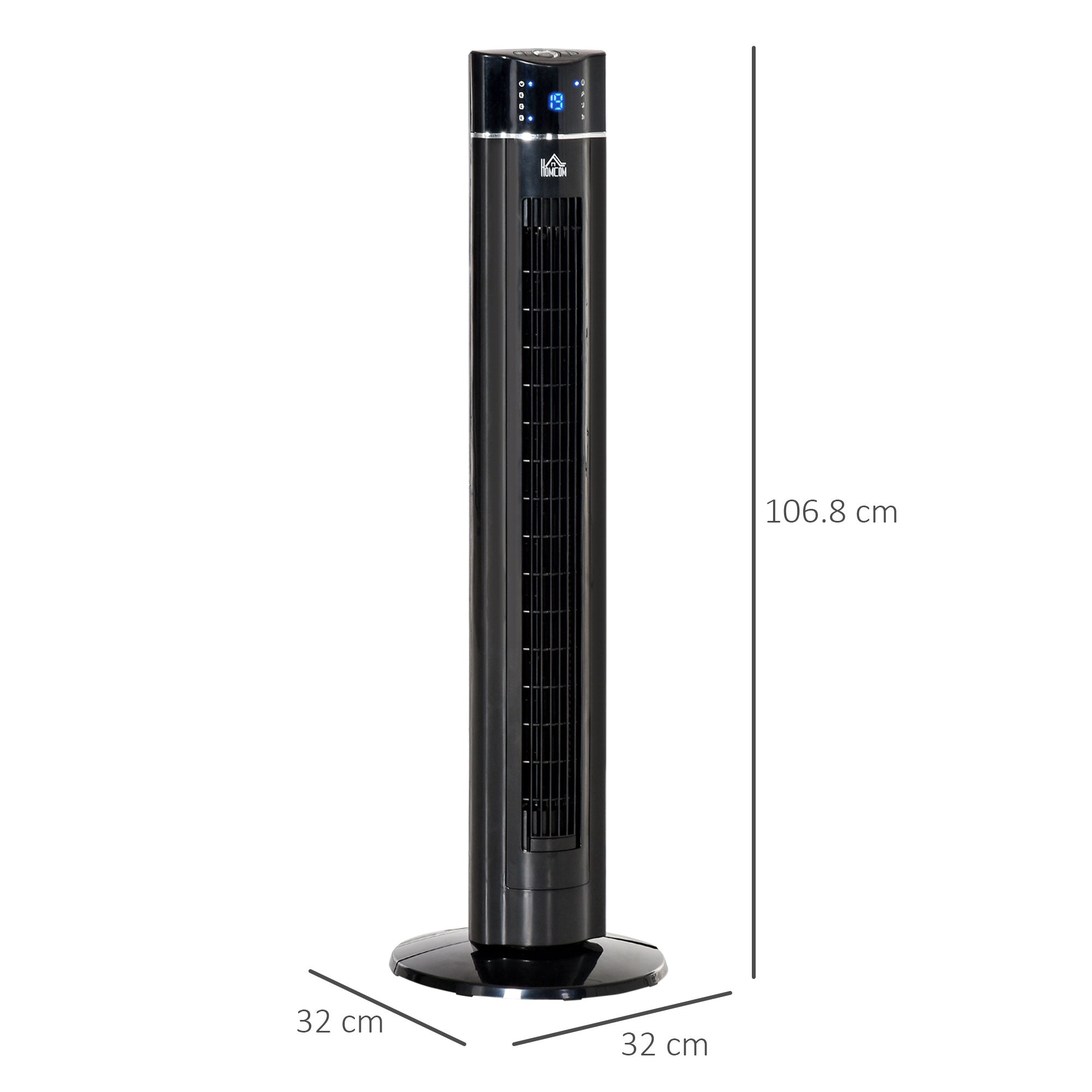 HOMCOM 60W Column Fan with 3 Speeds, 3 Modes and 8h Timer, in ABS, Ø32x106.8 cm, Black - Borgè