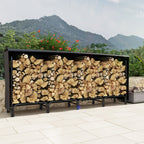 Indoor and Outdoor Metal Firewood Rack with Firewood Holder and Cover, 240x36x99cm, Black
