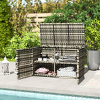 350L 2-Tier Outdoor Storage Chest with Gas Pistons, PE Rattan and Steel, 118x57x69 cm, Grey