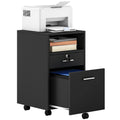 Wooden Office Drawer Cabinet with 2 Drawers and Open Shelf, 39x40x65 cm, Black