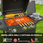 Gas Barbecue with Independent Burners, Lid with Thermometer and Side Table, Black