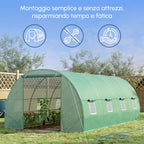 Outsunny Tunnel Greenhouse, Outdoor Vegetable Garden Greenhouse with Roll-Up Door and 8 Windows, 6x3x2 m, Steel and PE, Green