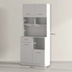 Wooden Pantry Cabinet with Drawer, 4 Cabinets and 3 Open Shelves, 80x35x180 cm, White