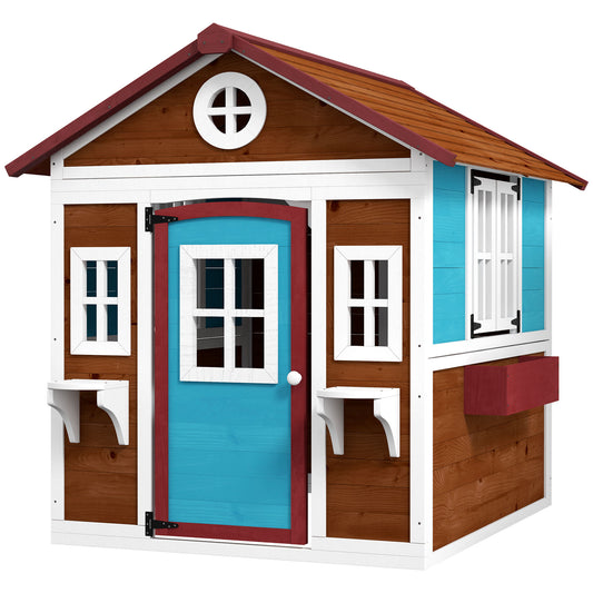 Outsunny Playhouse for Children 3-8 Years with Tilting Roof, Pots and Planters, in Fir Wood, 114x126.4x135 cm - Borgè