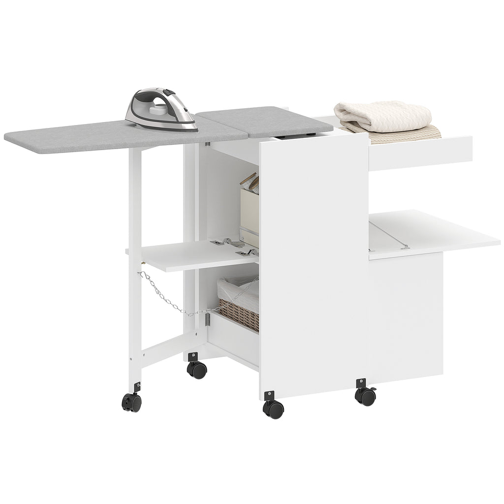Folding Ironing Board with Storage, Space-Saving, White