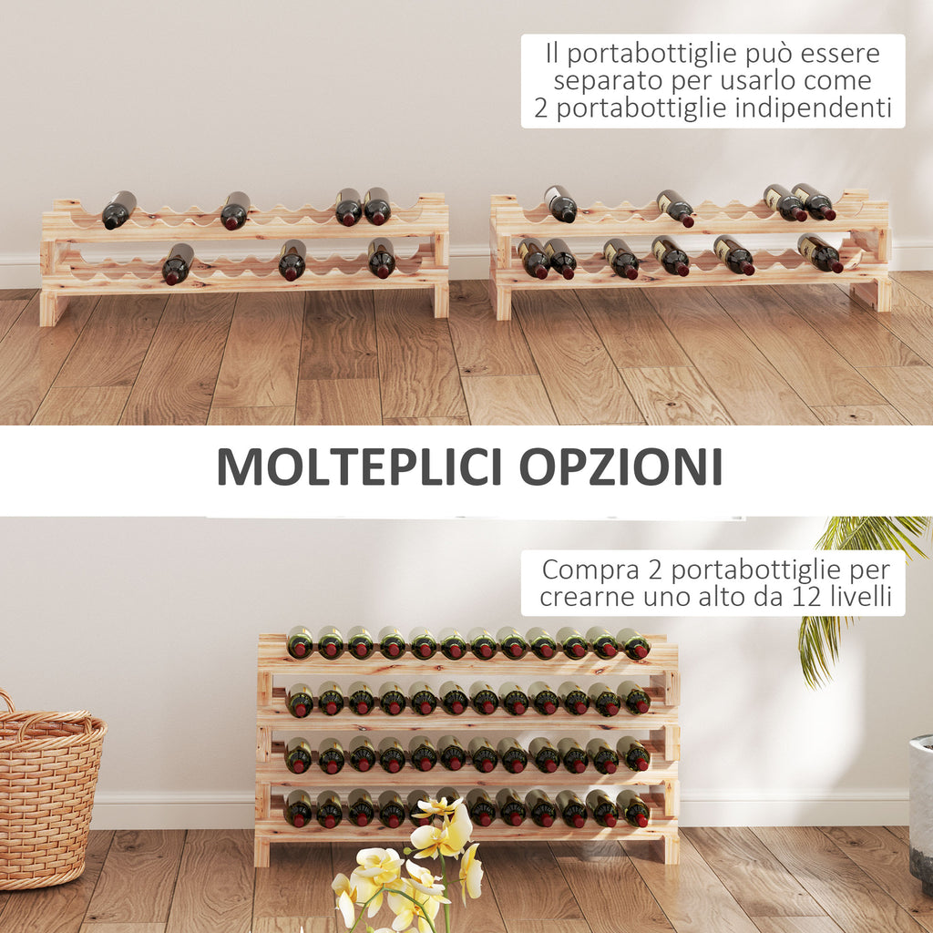 Pine Wood Wine Rack, Wine Cellar with 4 Shelves for 48 Bottles, 114x28x56.5 cm, Wood Color