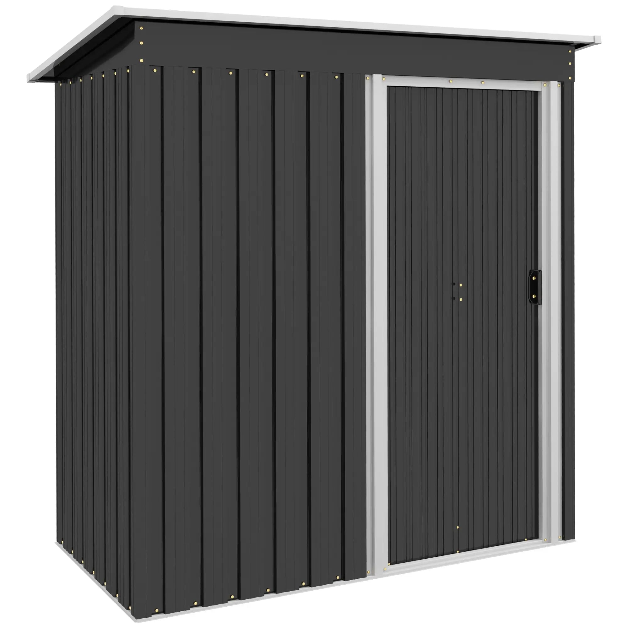 Garden Shed with Sloping Roof and Sliding Door, Galvanized Steel Garden Tool Shed, 1.16m², 163x89x182 cm, Black - Borge' Group Limited