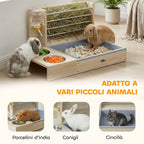 PawHut Hay Feeder with Hay Rack and Litter Box, Feeding Station, Natural Wood Color