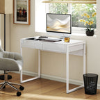 Modern Desk with 2 Drawers and Steel Legs, 100x50x75 cm, Gloss White