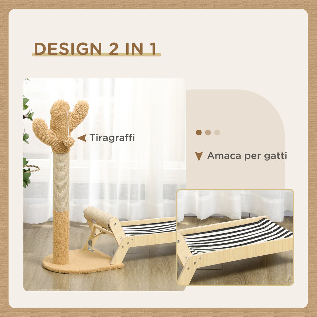 Cat Hammock with Cactus Design 2 in 1 Cat Scratching Post for Indoor, 88.5x31.5x76.5 cm