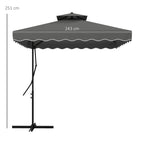 Cantilever Umbrella with Double Roof, Crank Opening and Cross Base, 2.5x2.5m, Grey