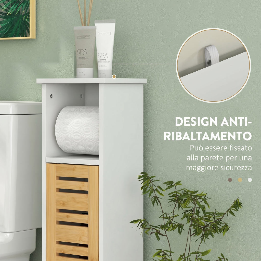 HOMCOM Bathroom Cabinet with Toilet Paper Holder, Tall and Slim Cabinet with Adjustable Shelf, 78 cm, White