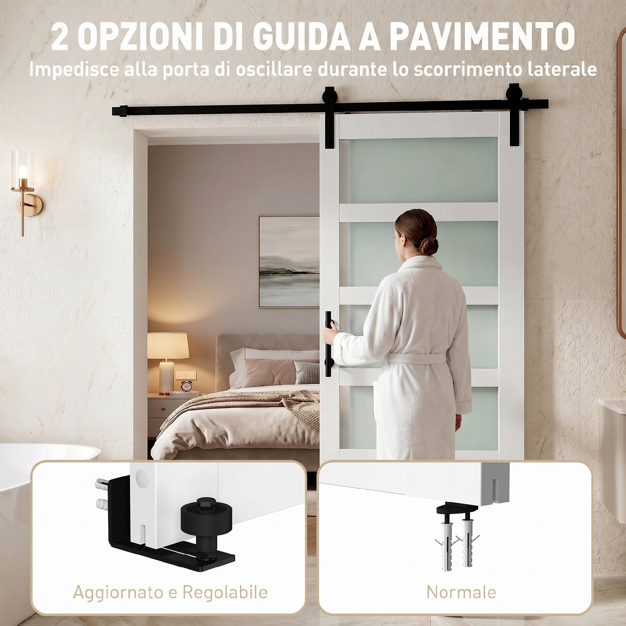 HOMCOM Sliding Door in Satin Glass with Track and Hardware Kit, in Wood, 91.2x3.5x213.4 cm, Multicolor