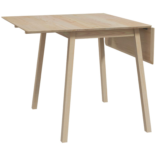 HOMCOM Space-saving folding table with 2 flaps for 2-4 people in pine wood, natural wood color