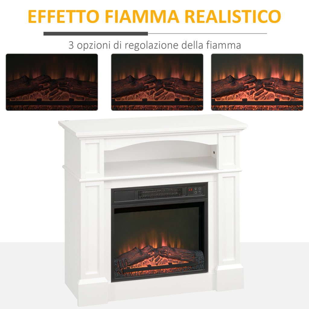 1800W Electric Fireplace with Adjustable LED Flame Effect, Remote Control, Timer and Integrated Shelf, White