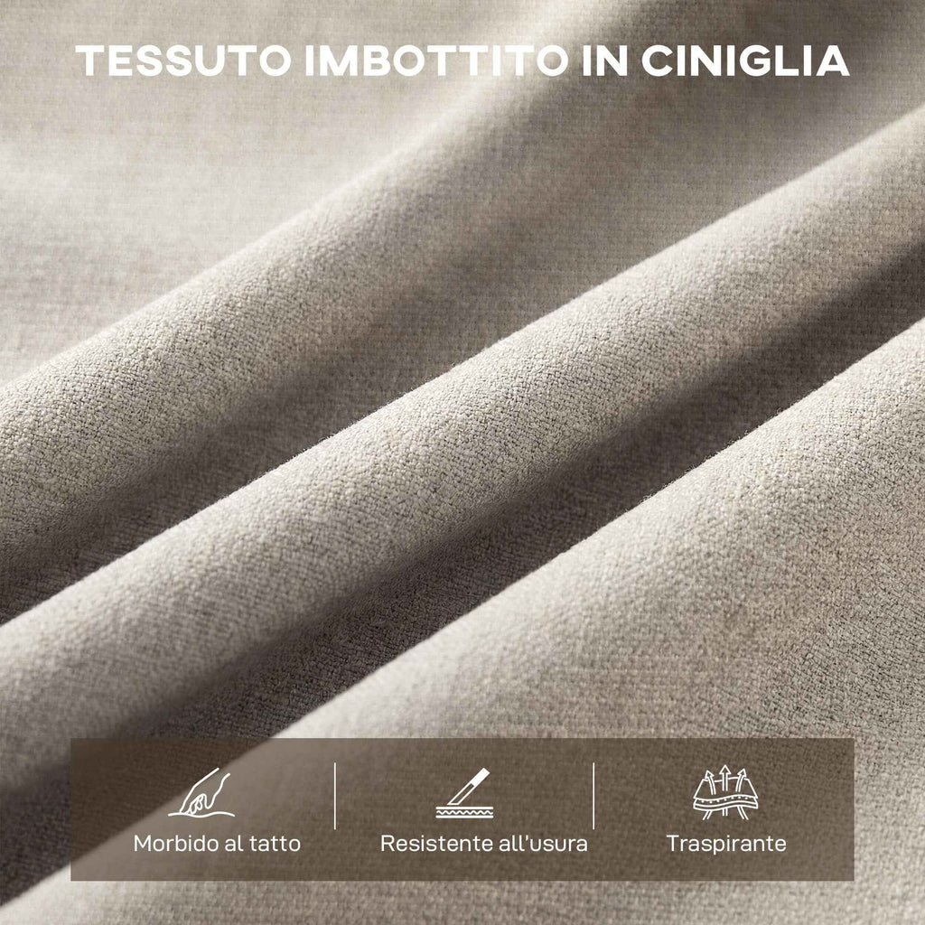 HOMCOM 3-Seater Modern Sofa Upholstered in Beige Chenille, Made of Steel, Sponge and Plywood, 174x75x76 cm