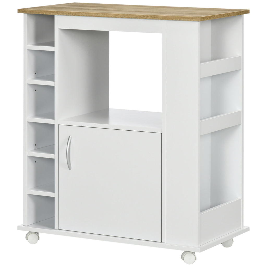 Kitchen Trolley with Cabinet and Adjustable Shelves, Swivel Wheels and Brake, 75x39.5x88 cm, White