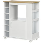Kitchen Trolley with Cabinet and Adjustable Shelves, Swivel Wheels and Brake, 75x39.5x88 cm, White