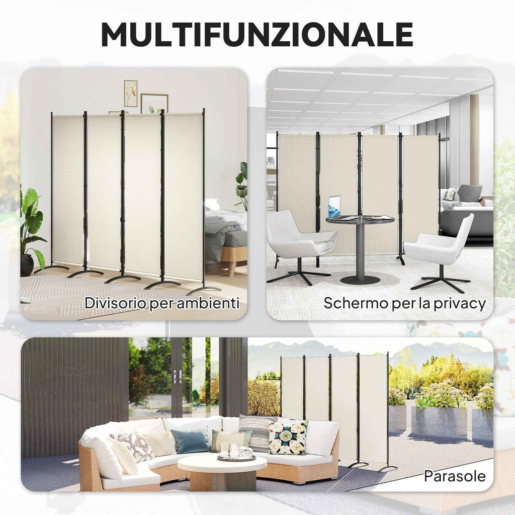 Outsunny 4-Panel Folding Indoor and Outdoor Room Divider, 221x50x172cm, Cream