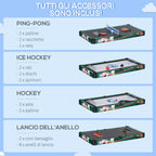 6-in-1 Game Table with Table Football, Pool Table, Air Hockey, Ping Pong, Rings and Field Hockey, 118x104x71 cm
