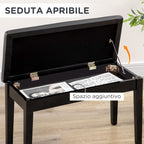 Piano Stool with Storage Compartment in Wood and PU Faux Leather, 75x35x49cm, Black