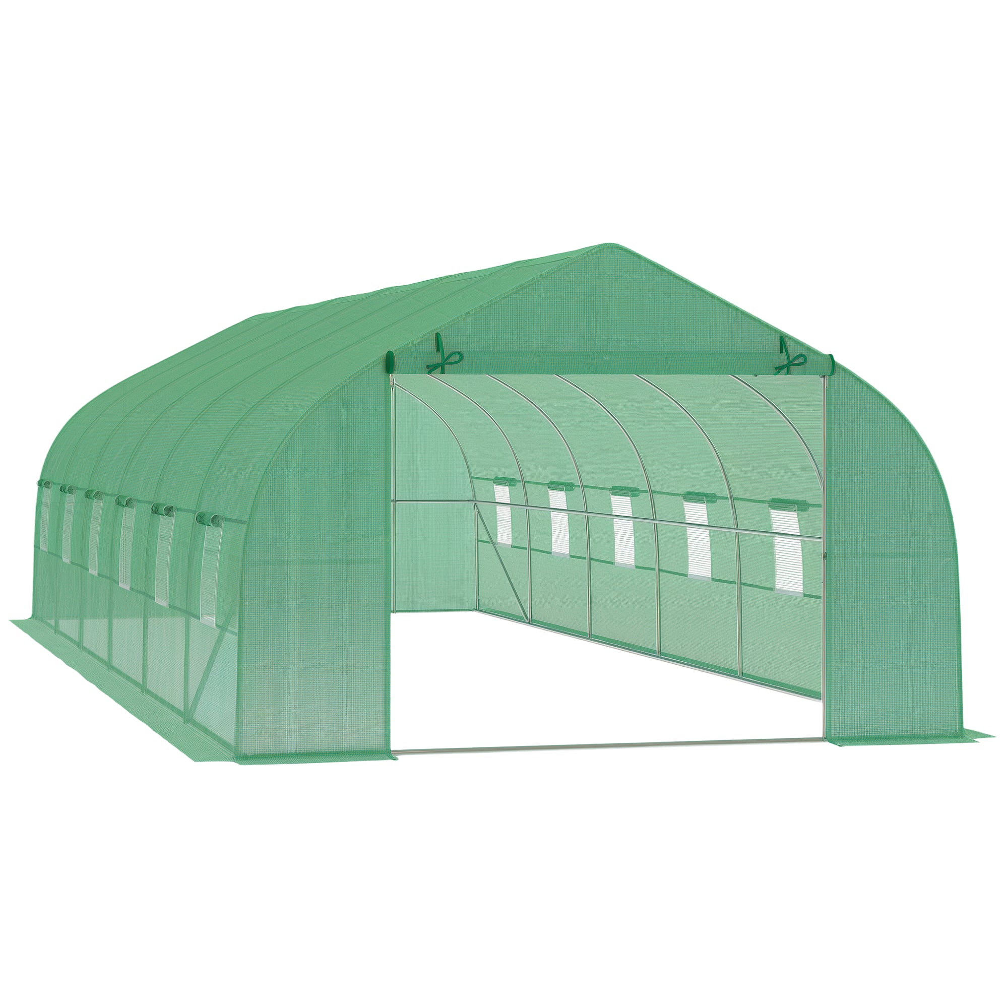 8x3x2m PE and Steel Tunnel Greenhouse with Roll-Up Door and Windows, Green