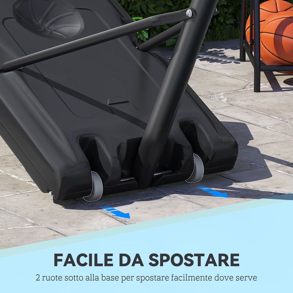 Adjustable Height Basketball Hoop (160-305cm), Wheeled Base, Steel Frame, Transparent PVC Backboard