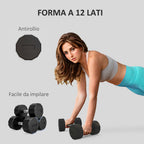 SPORTNOW Set of 2 12-sided Dumbbells weighing 15 kg in Metal and Rubber with Non-Slip Grip, 26x15.5x15.5 cm, Black