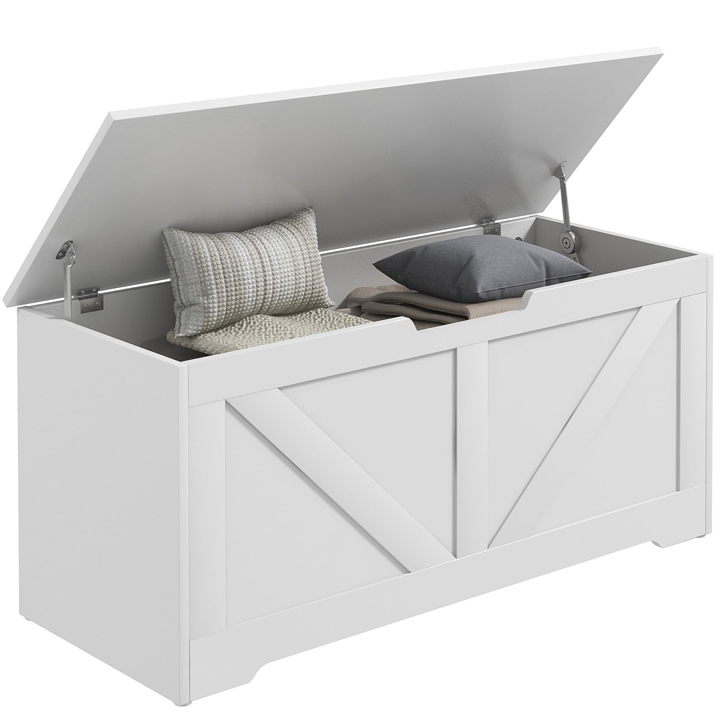 Wooden Chest with Safety Hinges, Storage Bench 127L Capacity, 100x40x45cm, White