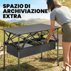Outsunny Folding Camping Table with Metal Frame, Storage Net and Bag, 93x55x68 cm, Black