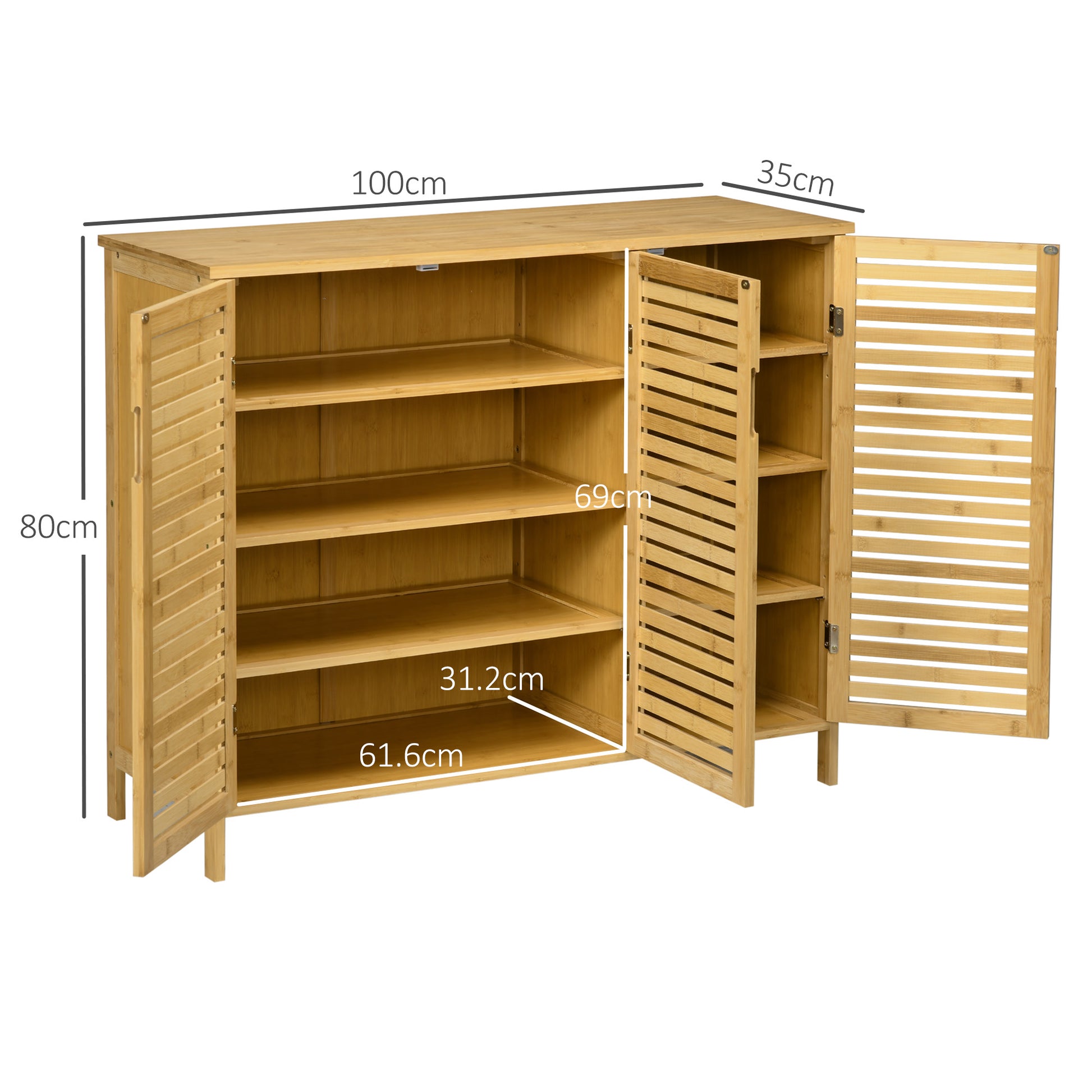 HOMCOM Mobile Shoe Rack with 8 Shelves on 3 Levels with Handles, in Bamboo, 100x35x80 cm, Wood color - Borgè